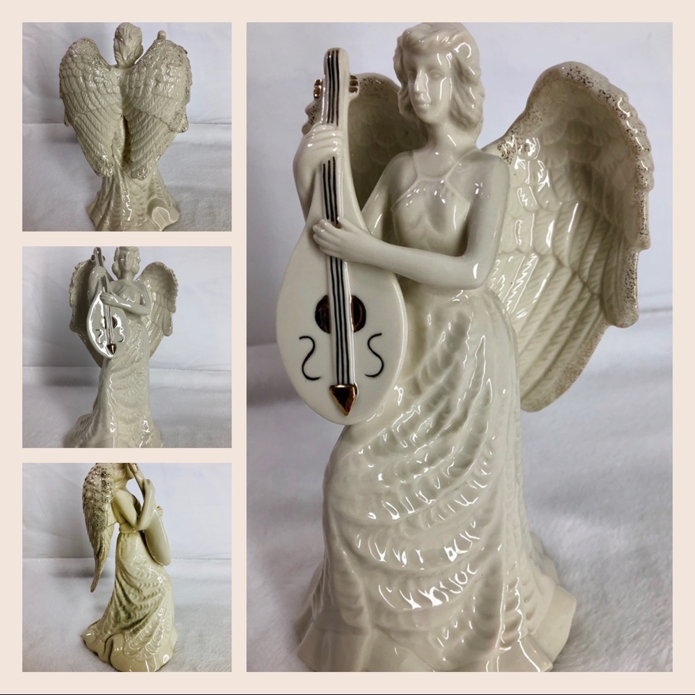 🏆HP🏆 Lenox Angel w/Mandolin & 24Kt Accents Figurine 8”